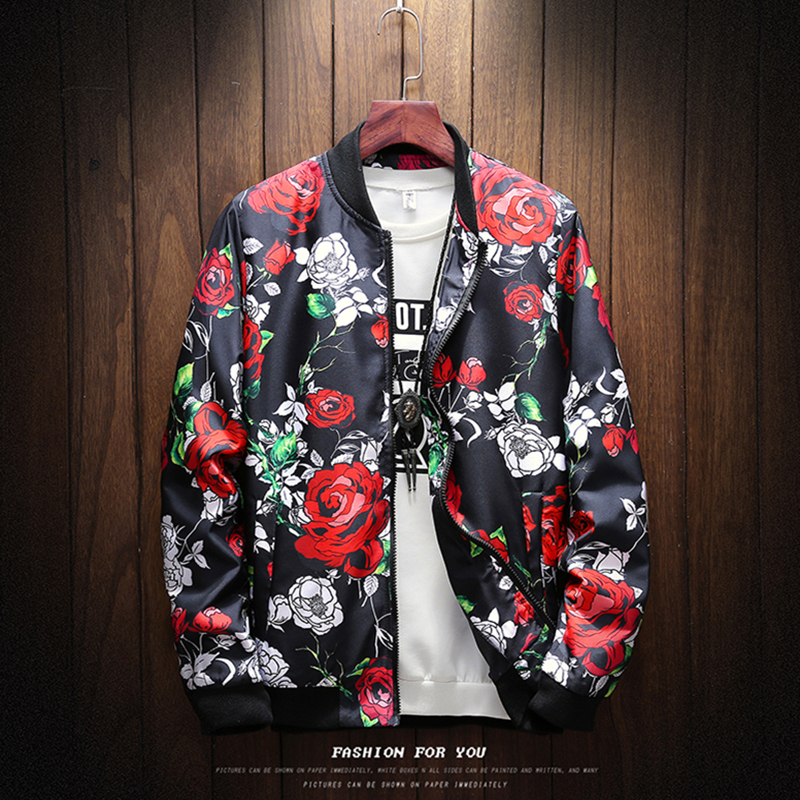 

New Japan Style Casual Bomber Rose Jacket Men Jaqueta Masculina Mens Jackets Coat Chaquetas Hombre Veste Homme Casaco Masculino, Black
