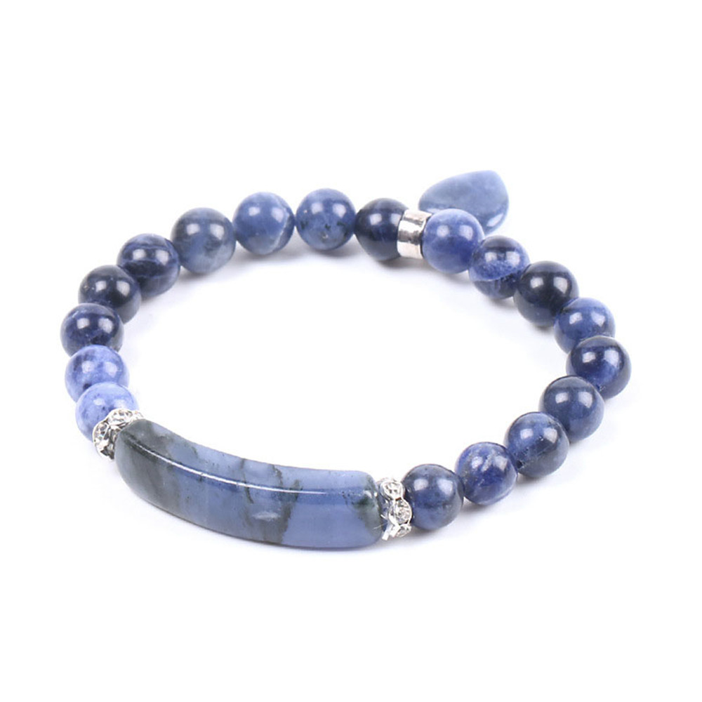 wholesale Natural Sapphire Beads Fashionable Blue-and-White Point Semi-precious Elastic Gemstones Beads String Bracelet Small Love Pendant-image-465719242