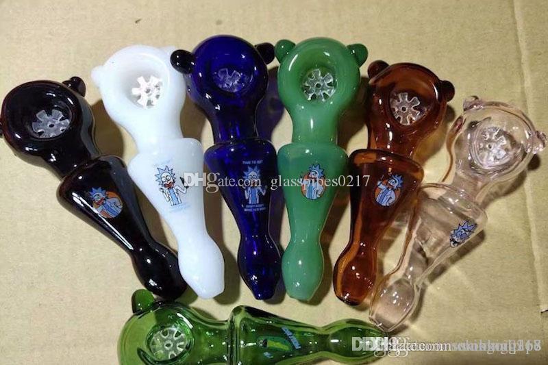 

Factory Price Perc Glass Spoon Pipes About 10.5cm Tobacco Dry Herb Star Screen Perc Glass Smoking Hand Pipes with caetoon
