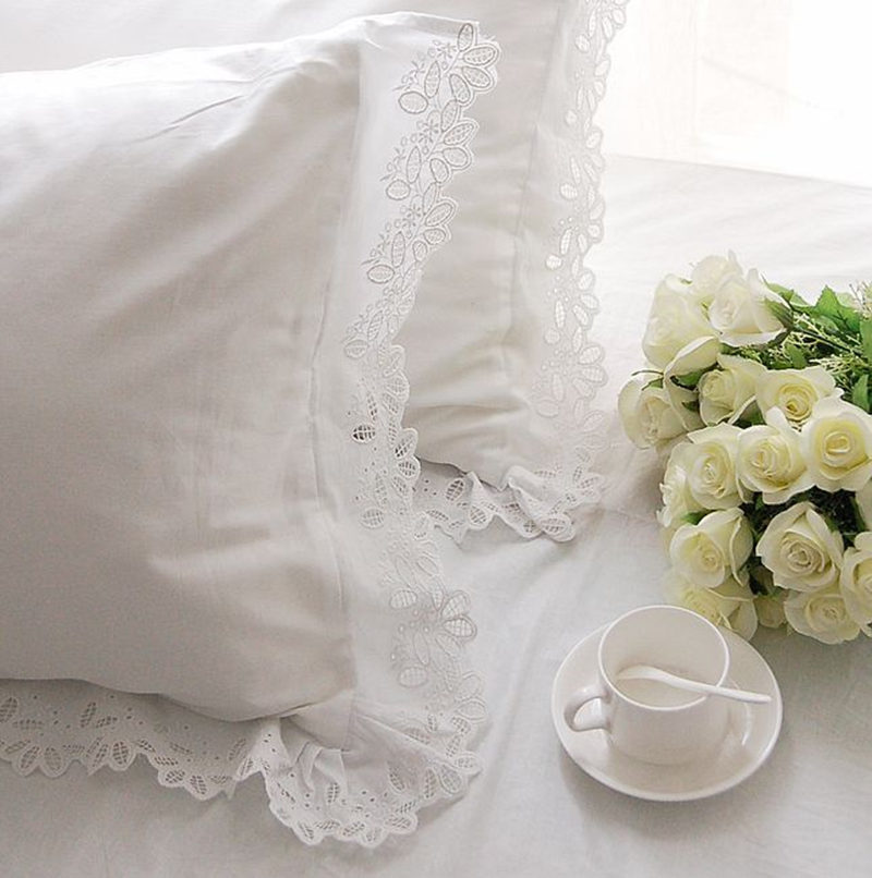 

New European style white embroidered pillow cover 100% cotton comfortable pillow sham decorative pillowcase bedding accessory Case