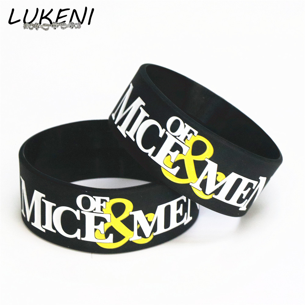 

Fashion 1PC Black Color OF MICE AND MEN Silicone Wide Debossed Wristband Bracelet Music Band Bangles for Fans Gift SH089