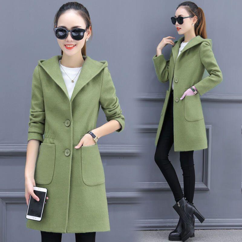 

Women Woolen Coat New 2020 Woolen Jacket Women Clothing Long Slim Thickening Warm Coat Female Outerwear Spring And Autumn Red, Brown