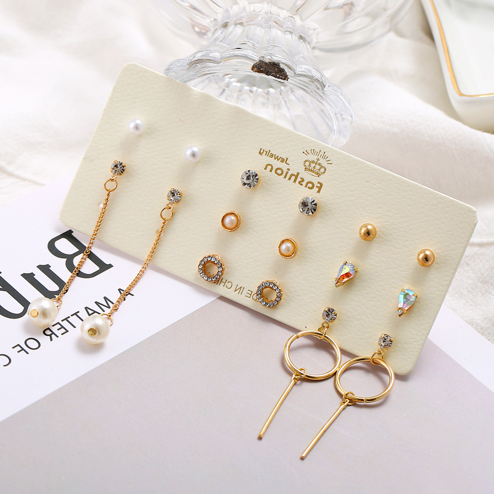 

Earring Product Drip Color Diamond Artificial Pearl Circle Ear Nail Suit 8 Yes Dress Earrings