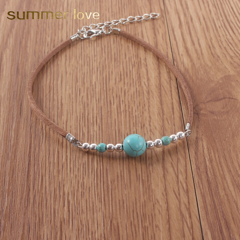 

Vintage Ethnic Velvet Blue Turquoise Beaded Bracelet Anklet Boho Fashion Charm Anklet for Woman Man Bohemian Pendant Jewelry 2019