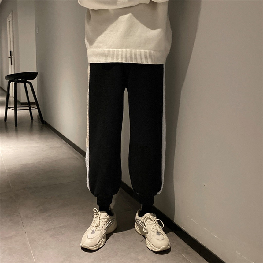 

KLV Mens Pants Winter Fashion Mens Solid Color Sports Pants Casual Full Trousers Lamb Plush Long Warm And Comfortable, Black