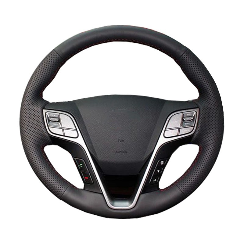 

DIY Genuine Leather Car Steering Wheel Cover For Santa Fe 2013-2018 ix45 2013 2014 2015 2016 / Protect Steering-wheel