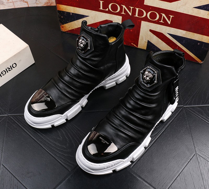 

Hot Sale-ts snow boots high cotton boot men youth casual ankle boot warm leather bootiesV45, Black