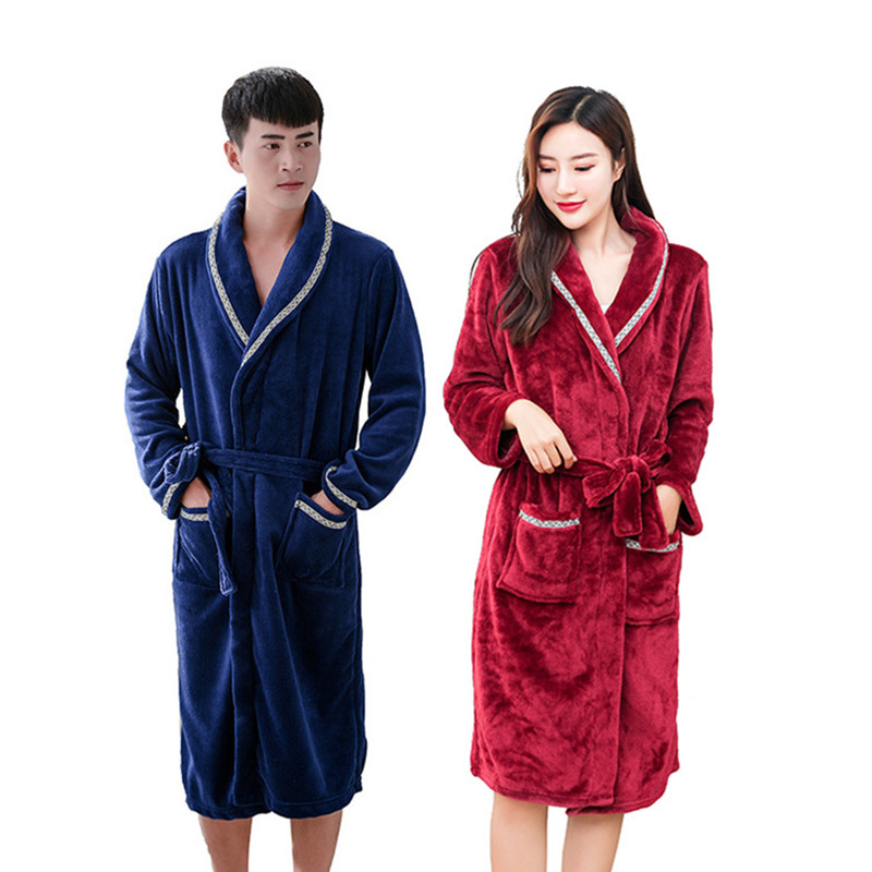 

Men Women Flannel Bathrobe Coral Fleece Pajamas hombre Night Dressing Gown Bride Robe Winter pyjama couple Sleepwear Bath Robe, Sp001
