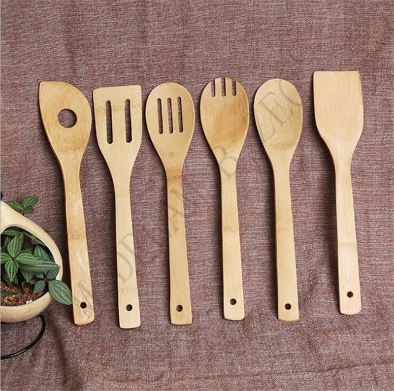 

6 Styles Bamboo Spoon Spatula 30*6cm Natural Wooden Utensil Kitchen Cooking Turners Slotted Mixing Holder Shovels Free Ship