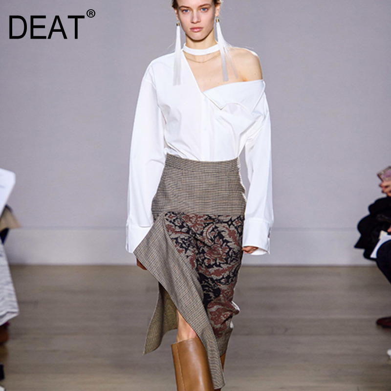 

DEAT 2020 new spring and summer fashion women clothes halter collar full sleeves cotton shirt female blouse WK42100l, White