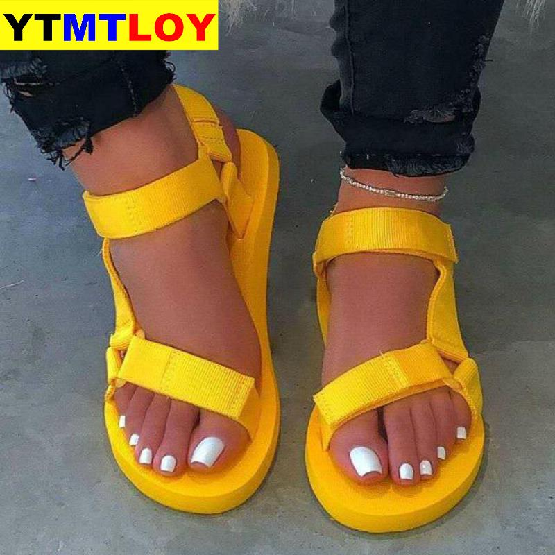 Womens Metal Slide Sandals Round Head Thick Bottom Wedge Shoes Non-Slip Flats Casual Platform