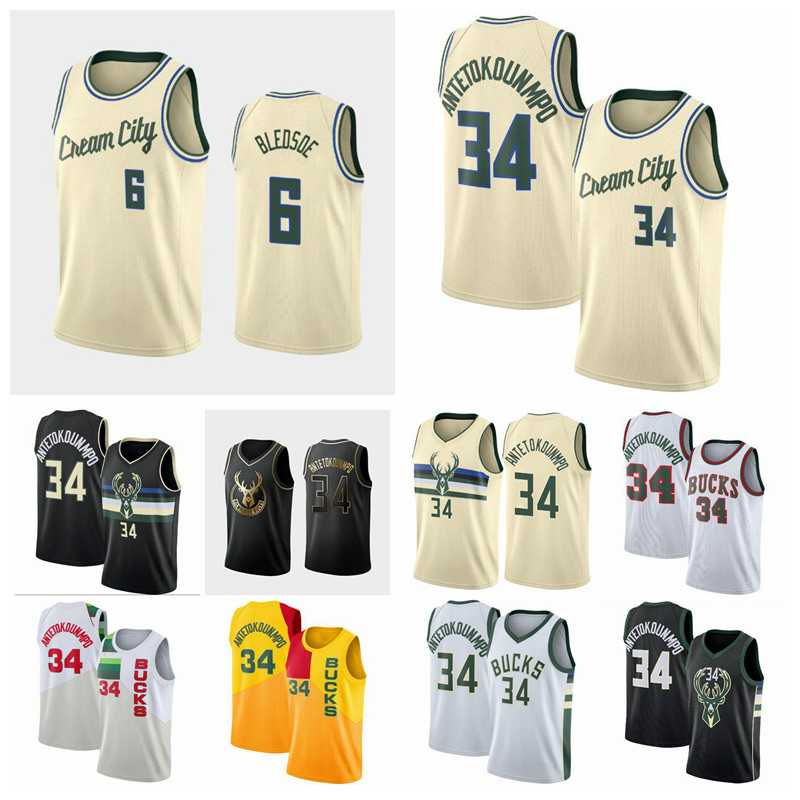 

Men Youth Milwaukee Bucks 34 Antetokounmpo 6 Bledsoe Cream Yellow White Green Black 19/20 City Edition NBA Jersey, Black;red