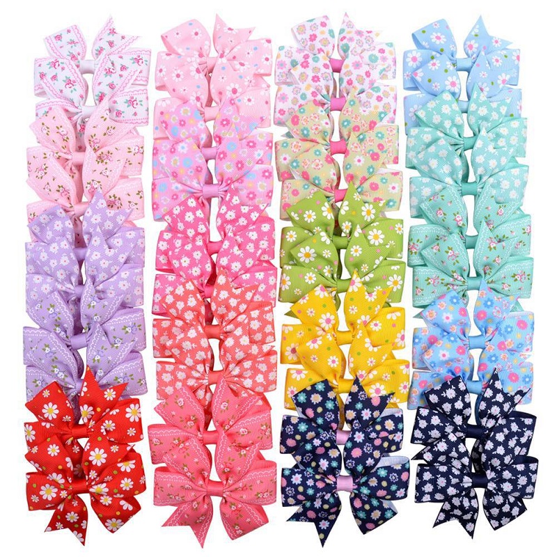 

Baby Girls 3.2 Inch Flower Print Grosgrain Ribbon Bows With Clip Hairpins Barrettes Kids Hair Accessories Beautiful HuiLin C276, Slivery;white