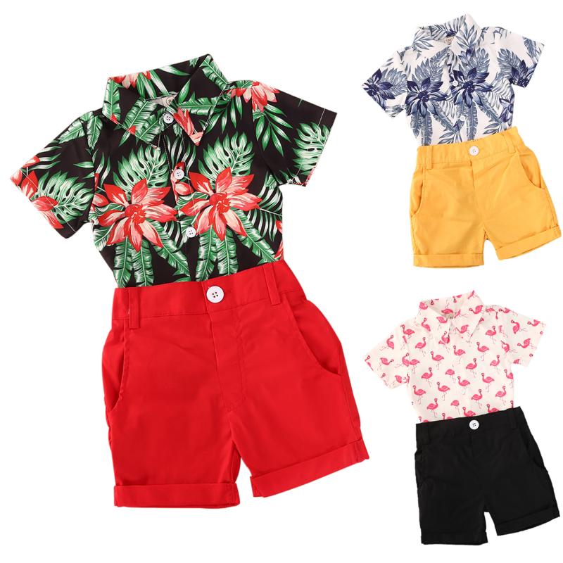 

Infant Kids Boy Outfit Set Toddler Bbay Boy Short Sleeve Button Shirt Top+Solid Color Shorts Pants Clothes Set, Black