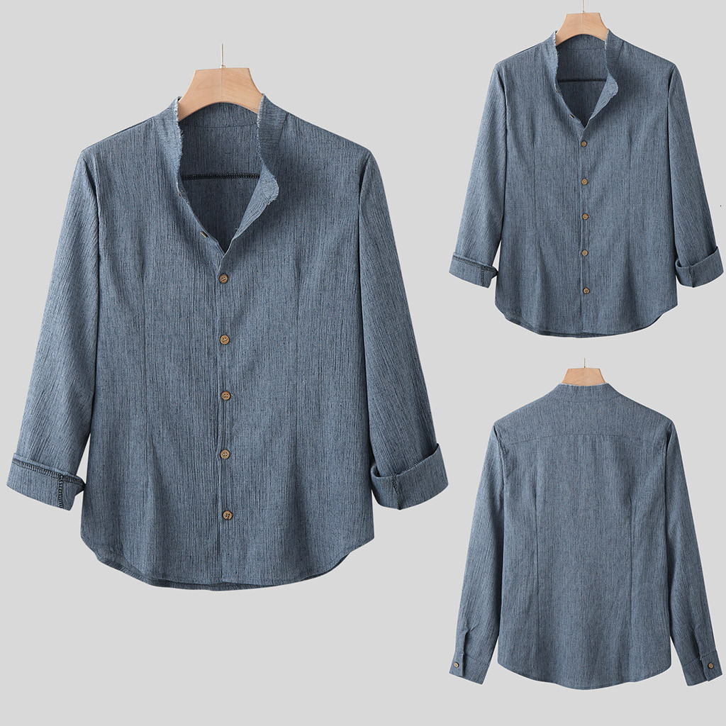 

Men Shirt Long Sleeve camisa masculina Fashion Mens Needle show Autumn Long Sleeve Casual Fit Cotton Round Top Blouse -2XL, Navy