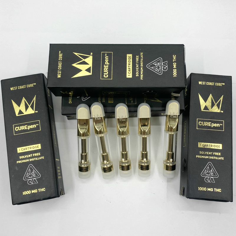 

West Coast Cure Vape Pen Cartridges 0.8ml 1.0ml CurePEN atomizer Empty Vapor Ceramic Coil Gold Tip Carts Glass Tank Childproof Box Packaging