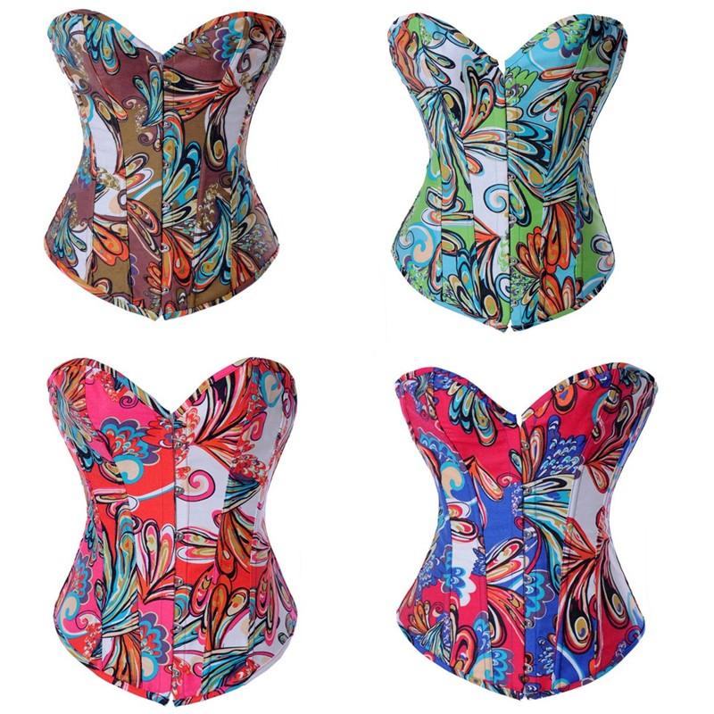 

Women Floral Overbust Corset Simple Vivid Printed Lace-up Padded Bustier Fashion Daily Corset Top Slim Body Waist Cincher Shapewears, Black;white