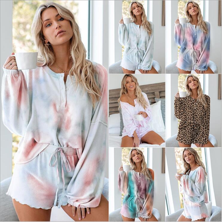 

Tie-dye Payamas Printed Long-Sleeve Pajamas Sets Fashion Tracksuit Suit Two-piece Nightwear Sleepwear Set Nightgown Home Wear Suit B7516, Mixed colors;random delivery