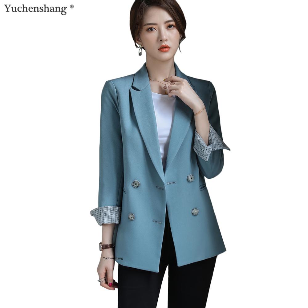 

Bouble Breasted Solid Women Blazer With Pockets Female Coat Fashion blazers Outerwear high quality Jackets 5XL, Pink plaid blazer