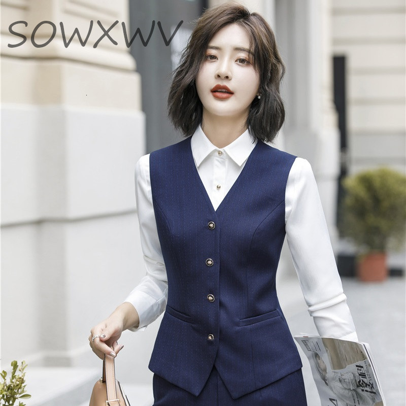 

Formal Women Business Work Wear Vest & Waistcoat for Ladies Office Styles Blazers Spring Autumn Clothes Elegant Striped, Purple skirt
