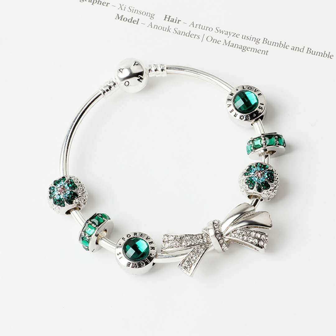 

Wholesale- fashion 925 silver bracelets charm bracelet bow knot bracelets charm beads bangle DIY Jewelry for Christmas and valentine gift