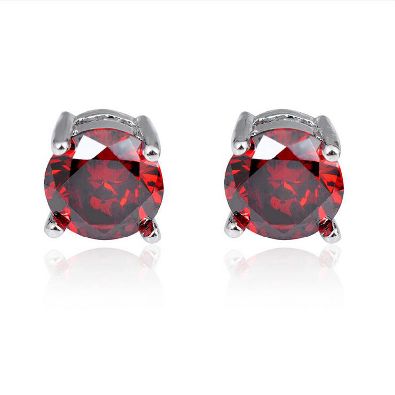 

12 Pairs Luckyshine Red Zircon Crystal Gems Silver Plated Stud Earrings Fashion Simple European Holiday gift Earrings Stud for Unisex 8mm
