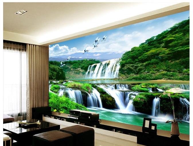 

Chinese landscape wall waterfall mural 3d wallpaper 3d wall papers for tv backdrop, As shown