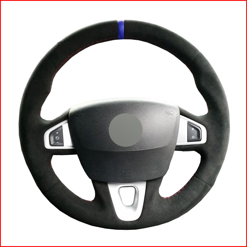 

Black Suede Hand Sew Comfortable Soft Steering Wheel Cover for Renault Megane 2008-2016 Fluence (ZE) 2010-2016 Kangoo 2014-2019