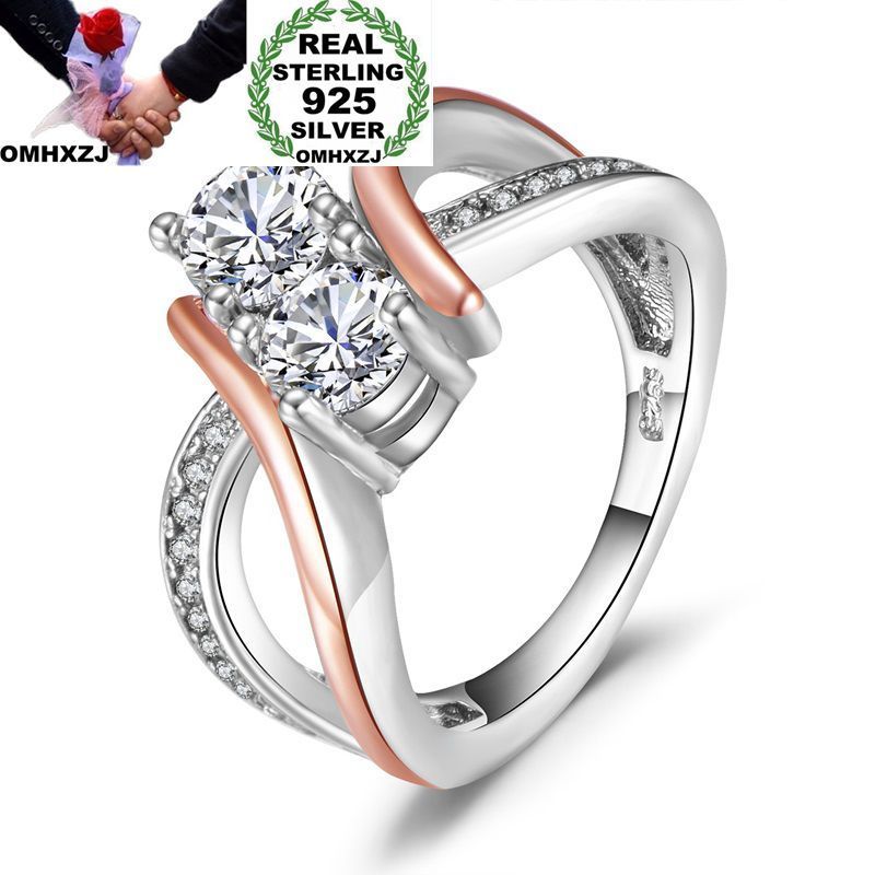 

OMHXZJ Wholesale European Fashion Woman Girl Party Wedding Gift Luxury 925 Sterling Silver 18KT Rose Gold Ring RR355