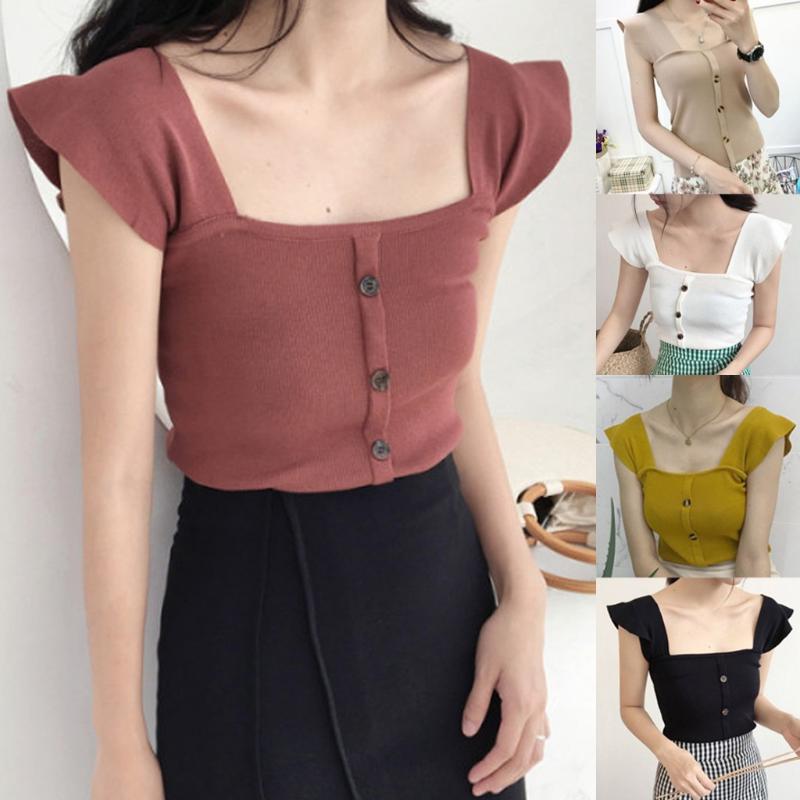 

Square Collar Vest Women Sleeveless Camisole Resilience Tight Waist Blouse Tops Solid Summer Camis Casual Tank Tops Vest Y3, Black