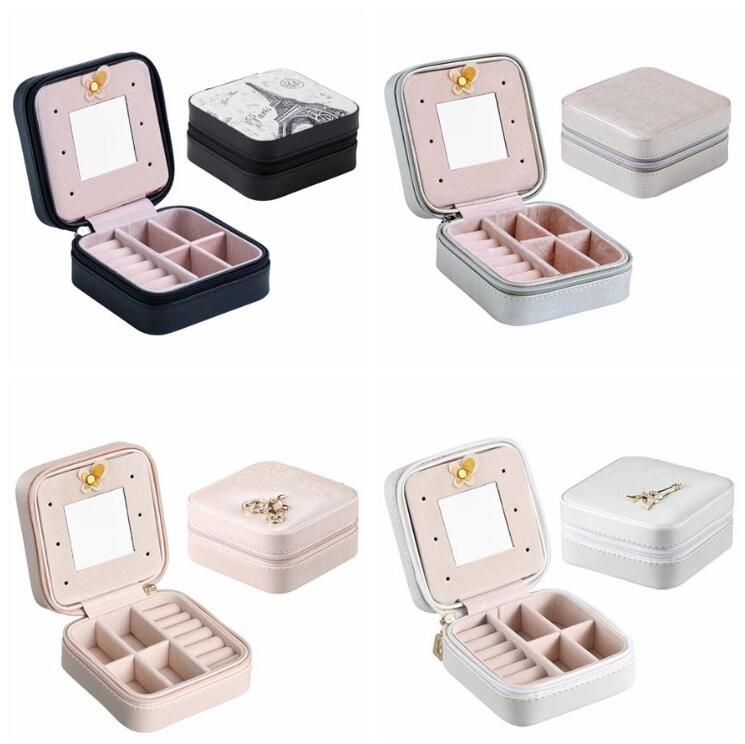 

Protable PU Jewelry Storage Boxes Mini Square Jewelry Collection Organizer Earrings Necklace Ring Case Travel Accessories Holder A0197