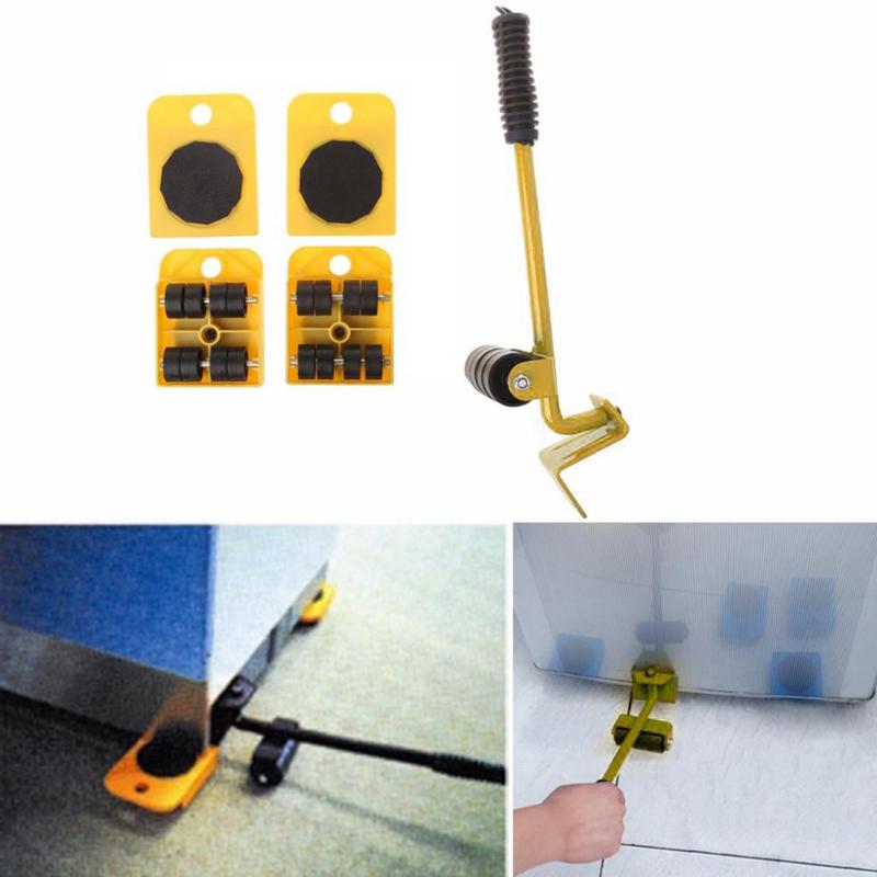 

Furniture Mover Tool Heavy Furniture Moving Vehicle Set 4 Wheeled Mover Roller+1 Wheel Bar Transport Lifter Hand Tool