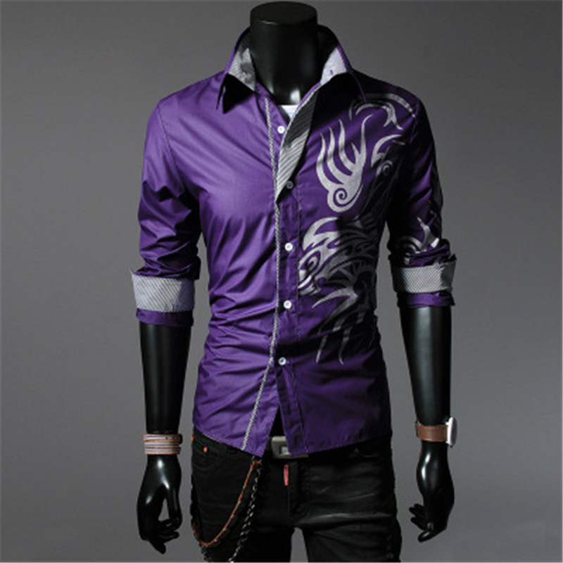 

Spring Autumn Features Shirts Men Casual Jeans Shirt New Arrival Long Sleeve Casual Slim Fit Male Shirts, Purple