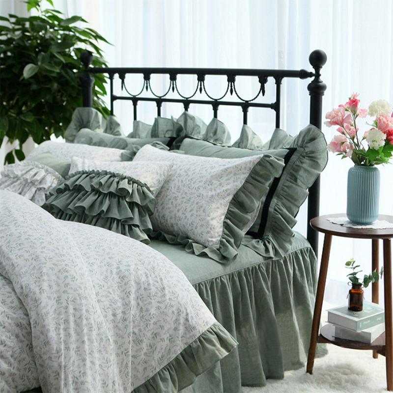 

Pastoral green leaf flower bedding set, full queen king cotton single double home textile bedspread pillow case duvet cover, Picture color