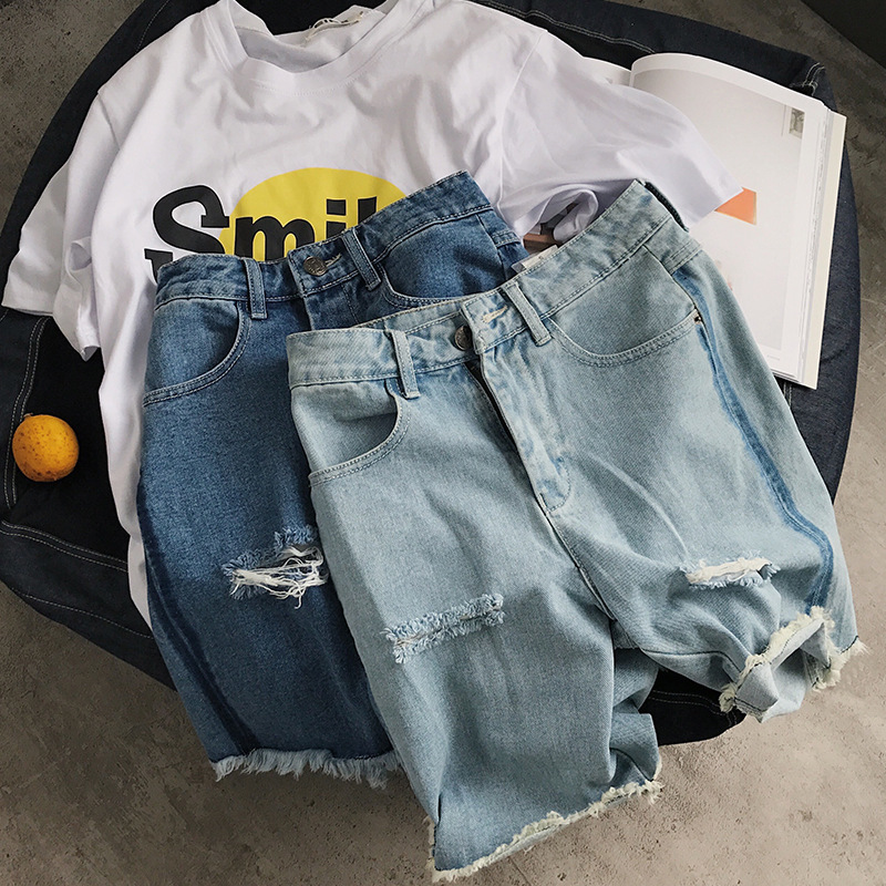 

2020 jeans shorts men big size men high waist summer new hole jeans men' shorts trend of casual loose summer, Blue