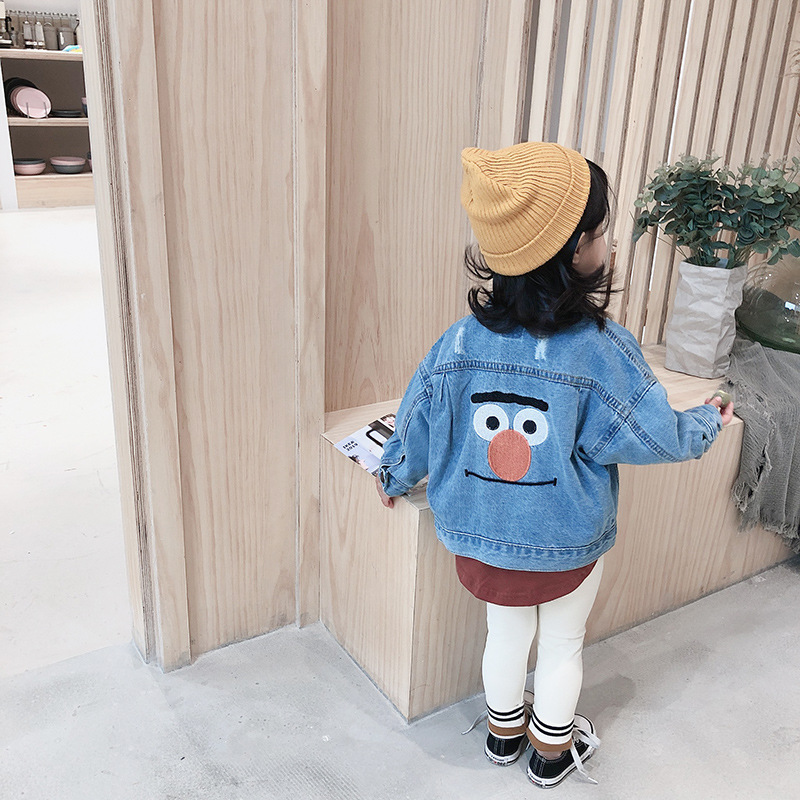 

2019 Sping and Autumn New Girl Cartoon Printed Jean Coat Children Long Sleeve Short Length Cowboy Jackets Kids Cute Denim Cloth, Blue