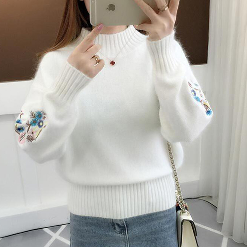 

Cashmere Women Turtleneck 2019 Autumn Winter Knitted Embroidery Jumper Women Sweaters And Pullovers Female Pull Femme, Blue