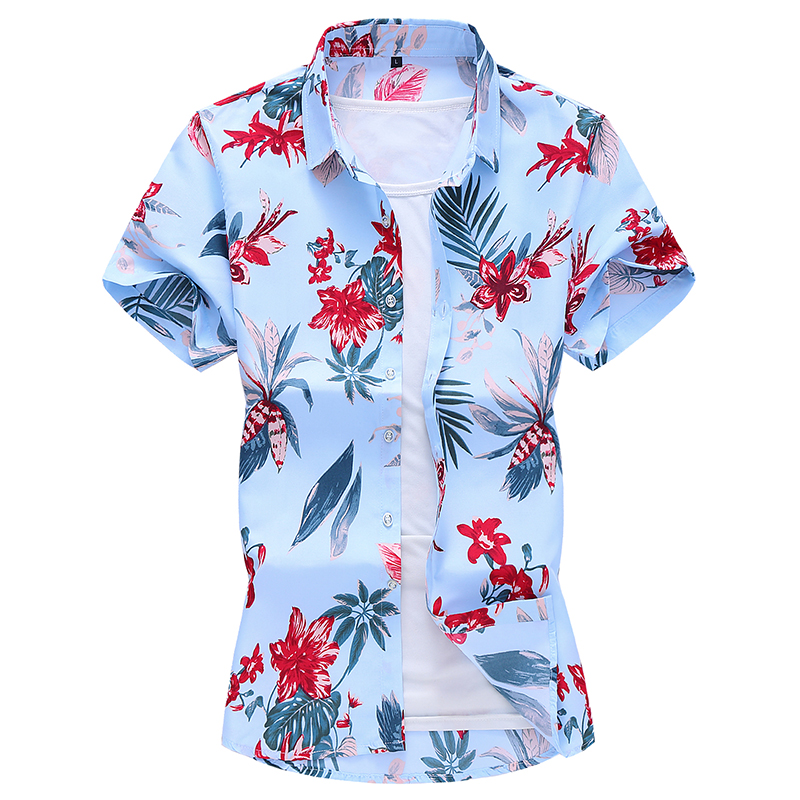 

Chinese style exquisite flower 3d print fashion short sleeve shirt Summer quality cotton soft comfortable luxury men shirt -7XL, As picture