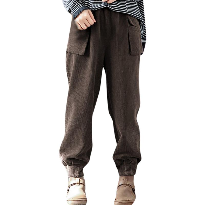 

Lady Corduroy Multi-Pocket Pants Stretch Waistline Large Size Trousers fleece women pants streetwear pantalones mujer #35, Blue
