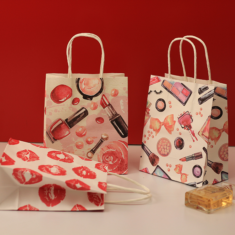 

40pcs15x18x8cm Cosmetic Pattern Printing Paper Bags With Handle Gift Bags Party Favor Wedding Packaging Storage