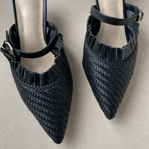 

2022 summer thin high heels women's slippers Roman platform leather, Black slipper