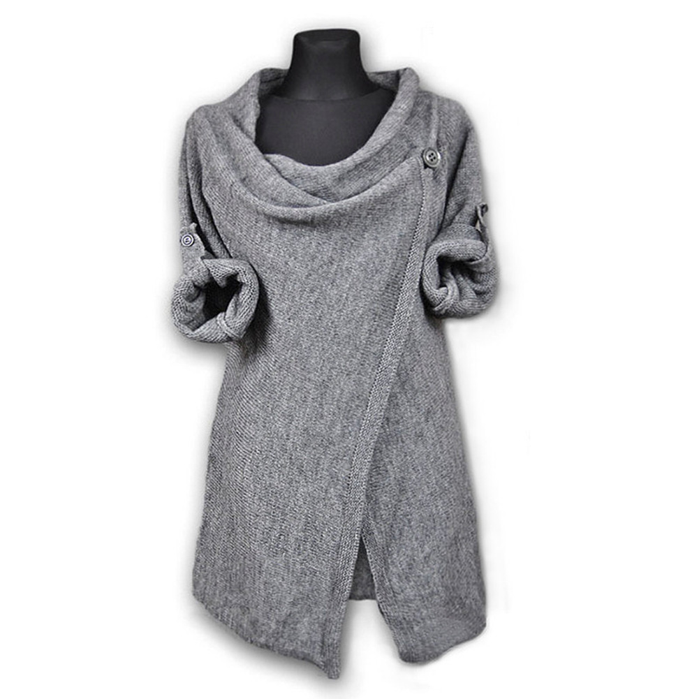 

Women Autunmn Winter Solid Long Sleeve Irregular Knit Tops Casual Sweater Coat, Dark grey