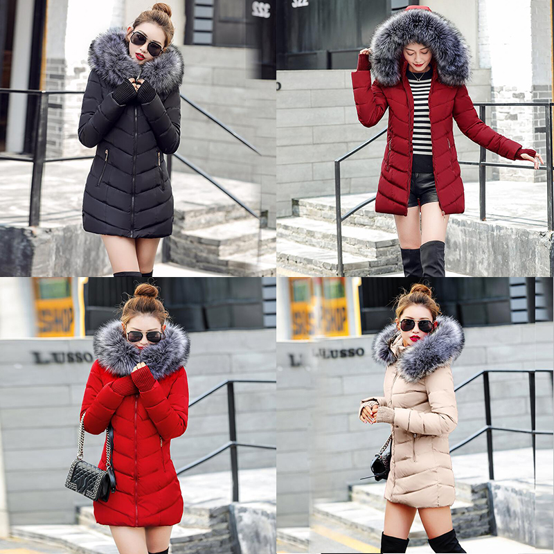

Winter Women jacket for 2019 long Fur Collar Cotton-padded Warm Thicken Plus Size 3XL Winter Coat Women Parka Outwear Female, Khaki