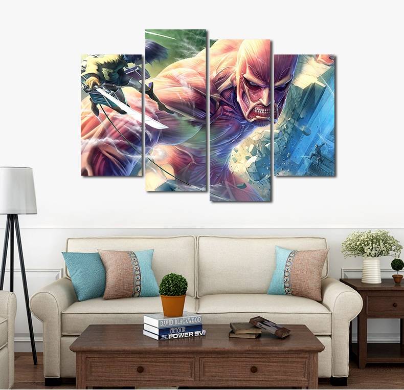 

.4pcs/set Unframed Attack on Titan Fight Giant Anime Poster Print On Canvas Wall Art Picture For Home and Living Room Decor