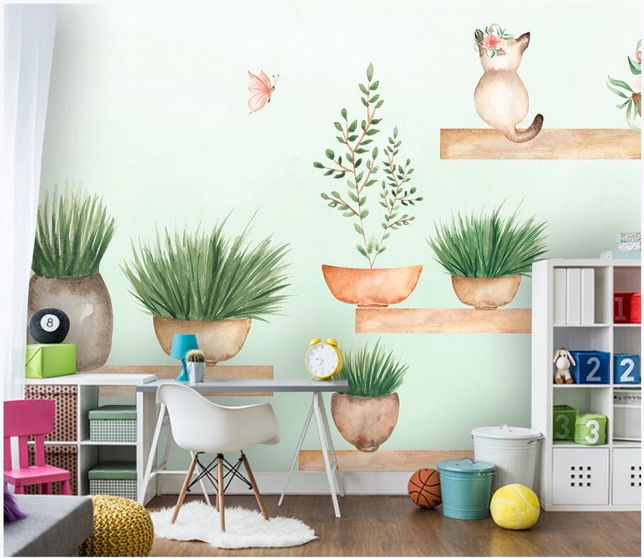 

3d wallpaper custom photo European hand drawn cactus tropical plant animal cat home decor living room 3d wall murals wallpaper for walls 3 d, Non-woven wallpaper