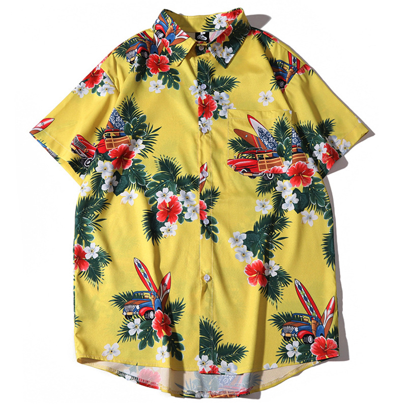 

UNCLEDONJM Flower Fashion Short Sleeve Shirt Men 2020 Summer Hawaii Hip Hop Streetwear Male Short Sleeve Shirt men 2083, Multi