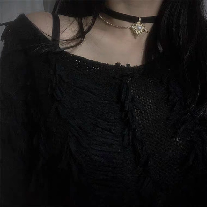 

Necklace Rope Chain Choker Women Necklaces Jewelry Ladies Unisex Heart Pendant Silver Color Trendy Party Alloy Vintage Naszyjnik