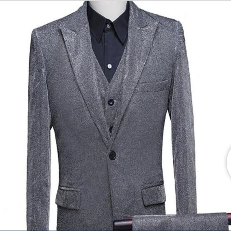 

New 2023 Mens Fashion Shiny Changed Colorful 3 Pcs Set Suits Purple Gray Blue Wedding Groom Prom Dress Suits