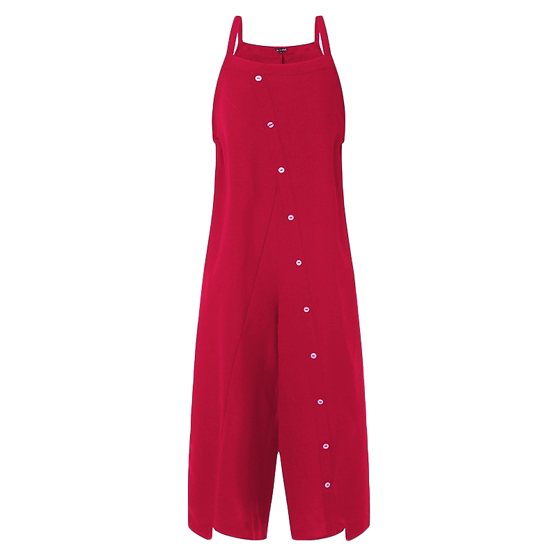 

Plus Size Rompers Womens Jumpsuit Summer Sexy Sleeveless Backless Irregular Buttons Playsuits Casual Loose Overalls, Black