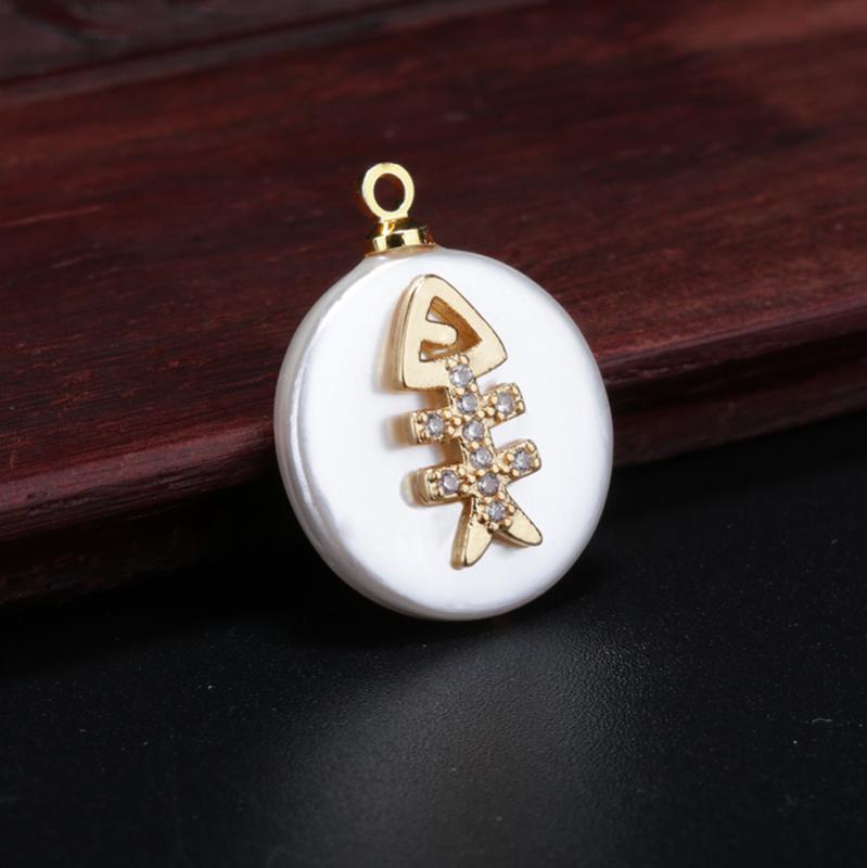

Charms White Navy Blue Red Cubic Zircon Cz Paved Gold Fish Bone Charm Coin Pearl Pendant Bead For Jewelry DIY Making Choker Earring
